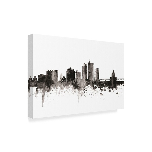 Michael Tompsett 'Cedar Rapids Iowa Skyline Black White' Canvas Art,22x32